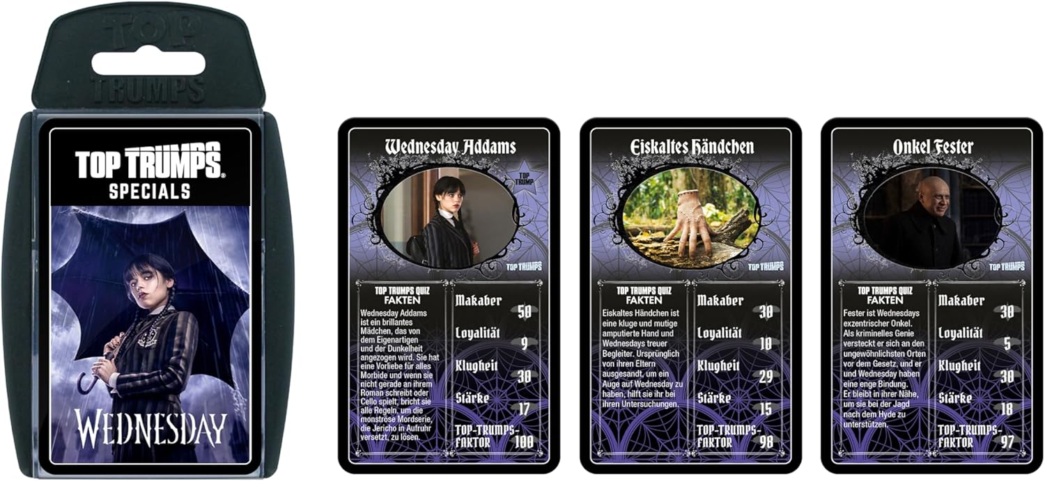 Winning Moves Top Trumps Wednesday Card Game for Children - Classic Learning Card Game for Fans of Wednesday - 2+ Players from 8+ Years - German