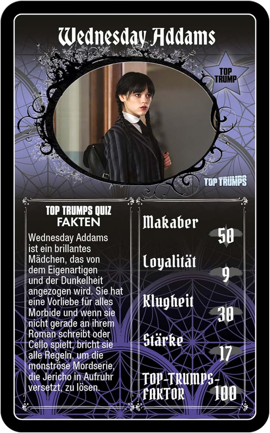 Winning Moves Top Trumps Wednesday Card Game for Children - Classic Learning Card Game for Fans of Wednesday - 2+ Players from 8+ Years - German