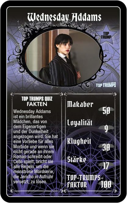 Winning Moves Top Trumps Wednesday Card Game for Children - Classic Learning Card Game for Fans of Wednesday - 2+ Players from 8+ Years - German
