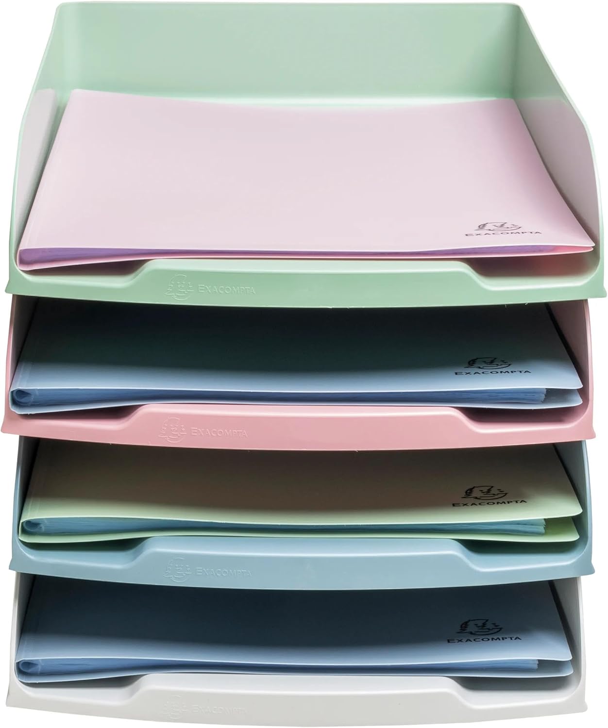 Exacompta - Ref 111303SETD - Set of 4 COMBO STYLI Autentik letter trays - size 34.5 x 25.5 x 24.5 cm - for A4+ format - 4 assorted colours