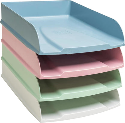 Exacompta - Ref 111303SETD - Set of 4 COMBO STYLI Autentik letter trays - size 34.5 x 25.5 x 24.5 cm - for A4+ format - 4 assorted colours