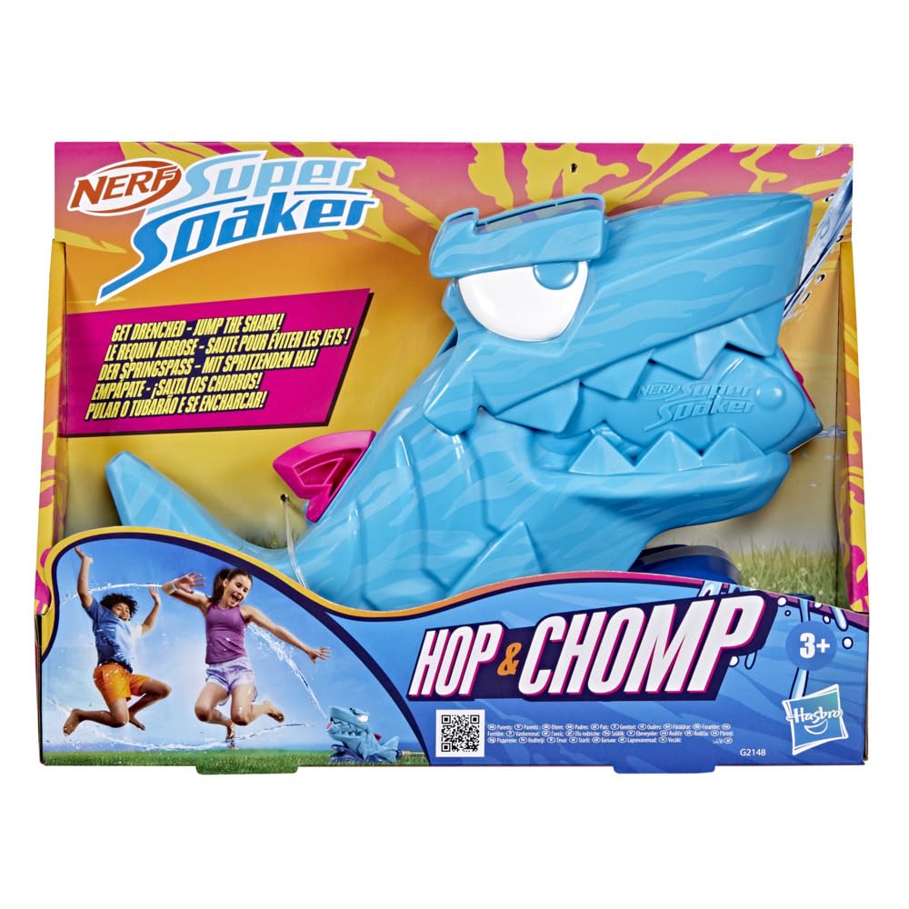 Nerf Super Soaker Hop & Chomp Wasserspielzeug | verspritzt Wasser | mampfender Kiefer | lässt Sich an einem Gartenschlauch befestigen | Outdoor-Sprinklerspielzeug für Kinder | ab 3 Jahren