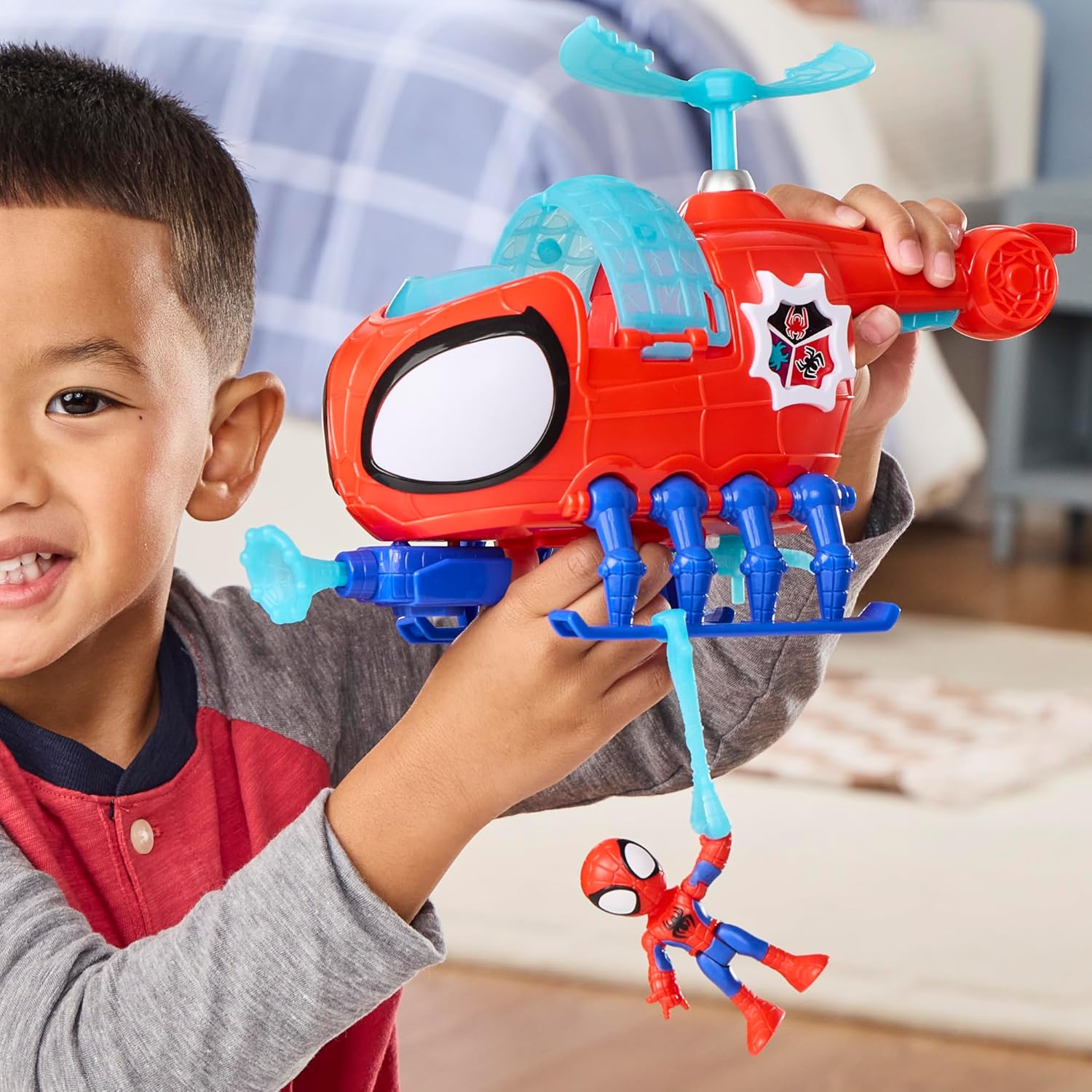 Marvel Spidey and His Amazing Friends Team Spidey Copter, 7.6-cm (3 inch) Action Figure & Toy Vehicle with Projectile, Super Hero Toys, Ages 3+, Red