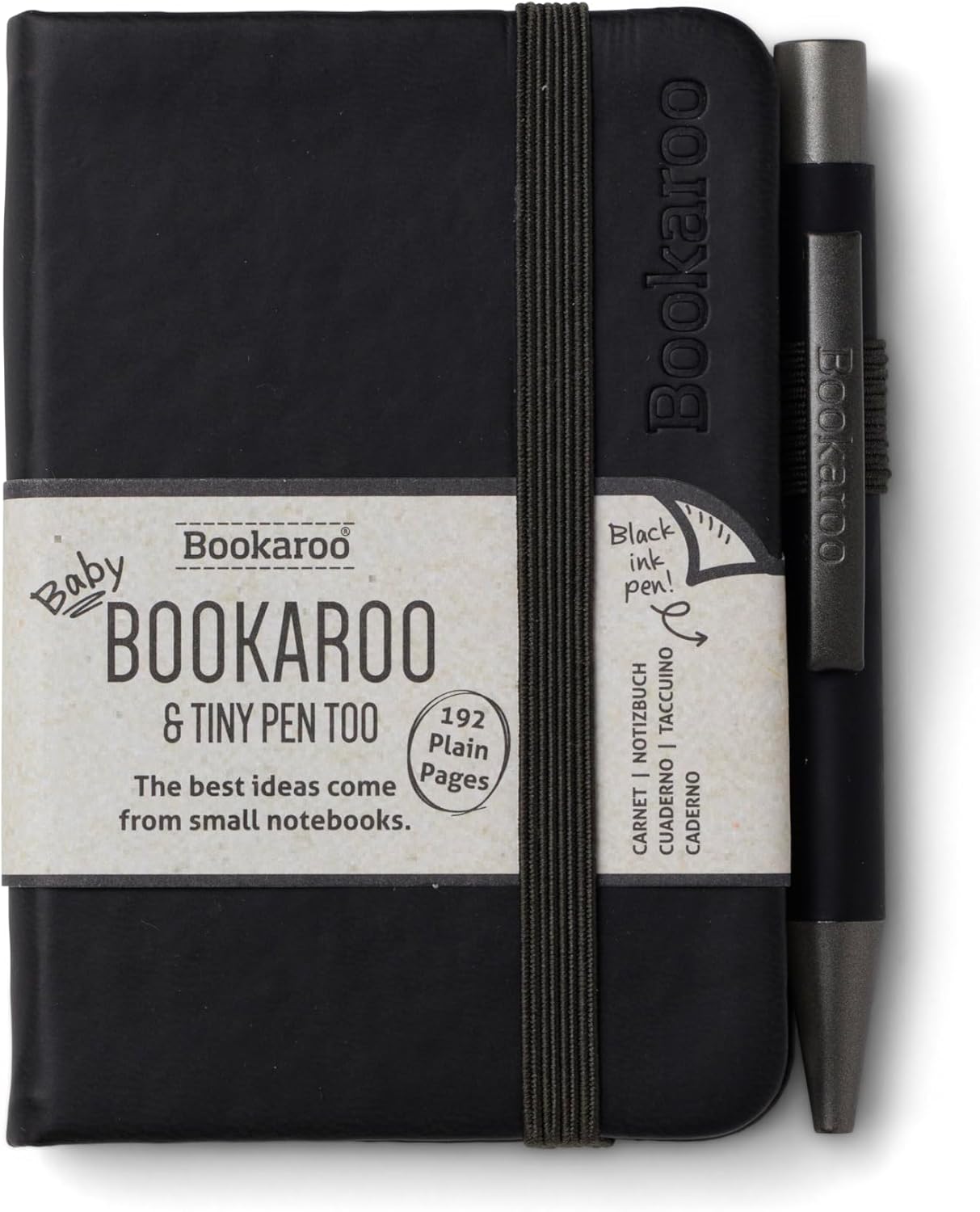 IF Bookaroo Notebook - A7 Pocket and Handbag size Notebook plus Black Ballpoint Pen, 192 pages - Black