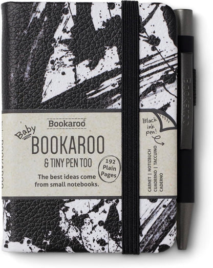 IF Bookaroo Notebook - A7 Pocket and Handbag size Notebook plus Black Ballpoint Pen, 192 pages - Black & White - Splatter