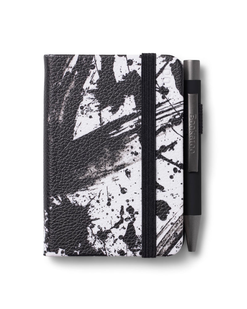 IF Bookaroo Notebook - A7 Pocket and Handbag size Notebook plus Black Ballpoint Pen, 192 pages - Black & White - Splatter