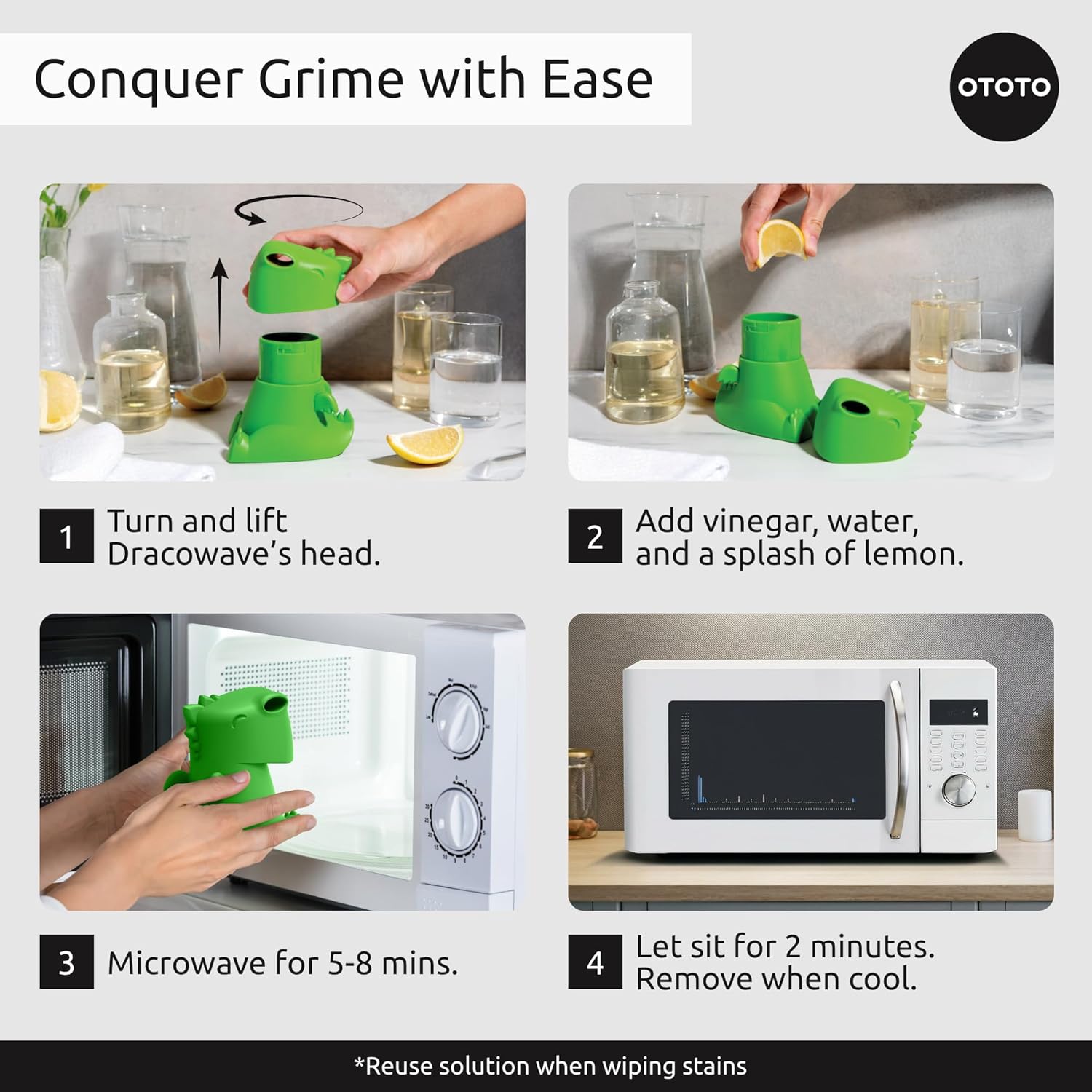 Ototo - Dracowave Microwave Cleaner - Grøn - Compact Size To Fit Most Standard Microwaves