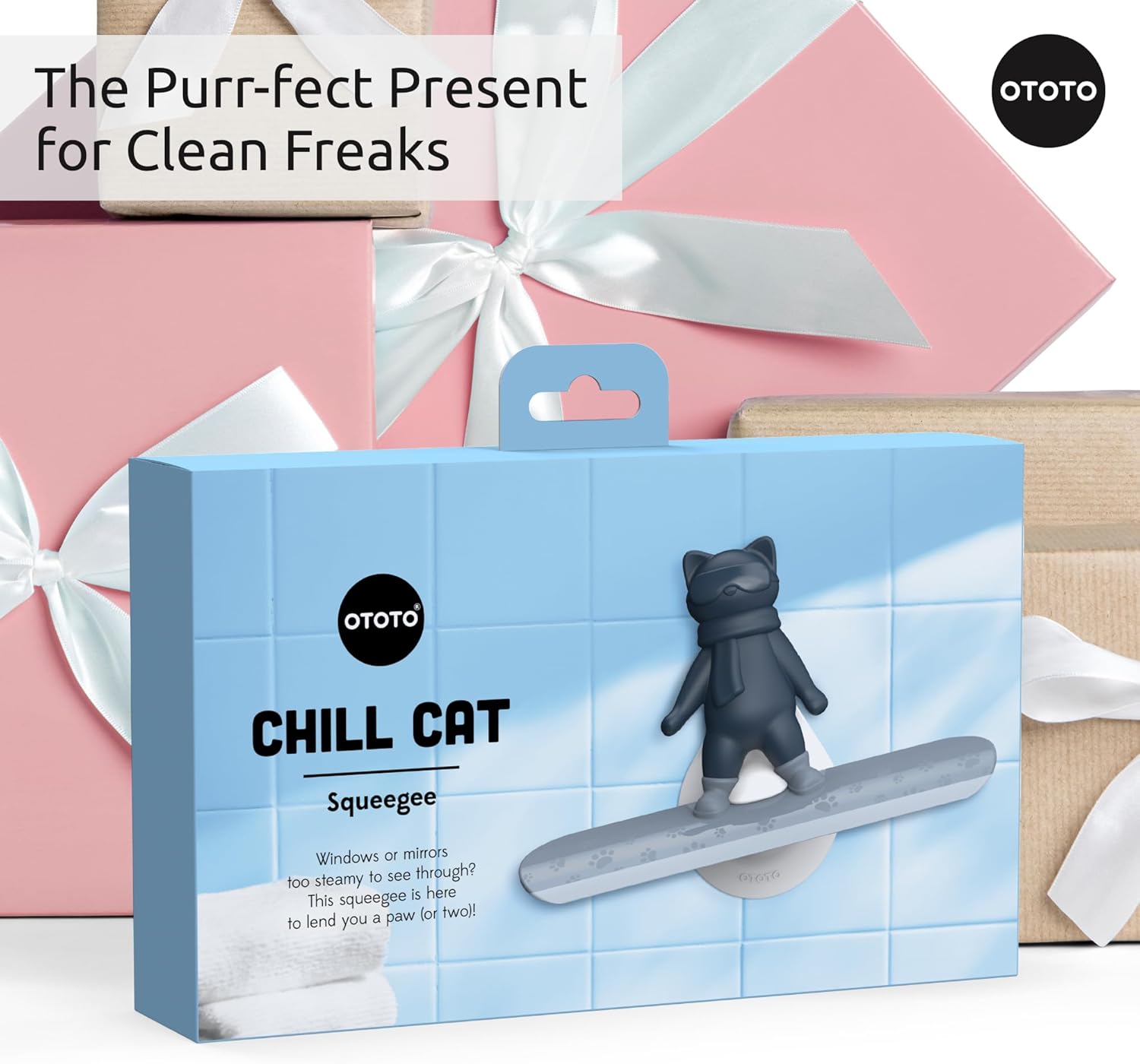 Ototo - Chill Cat Squeegee - Muted Grey And Dark Blue - Compact