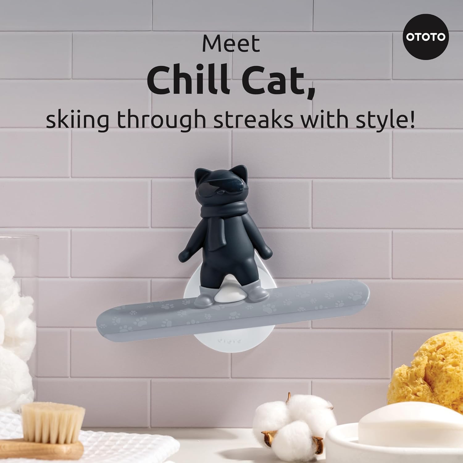 Ototo - Chill Cat Squeegee - Muted Grey And Dark Blue - Compact