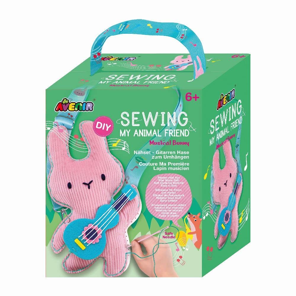 Avenir 6301815 DIY naaiset, naaigaas met gitaar, schouderdier, knutselset voor kinderen, creatieve set, vanaf 6 jaar