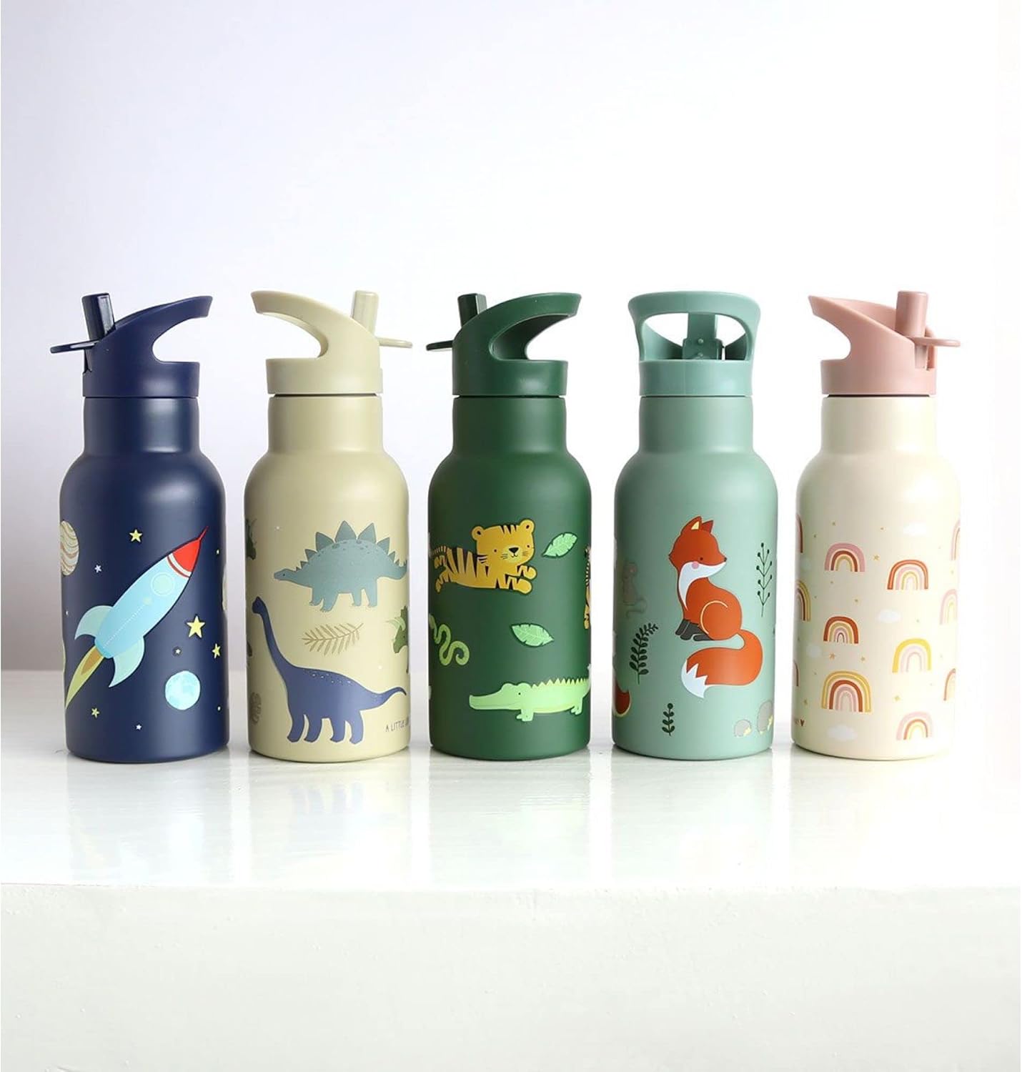 A Little Lovely Company - Stainless Steel Drinking Bottle - Dino - 7.3 X 20 X 7.3 Cm