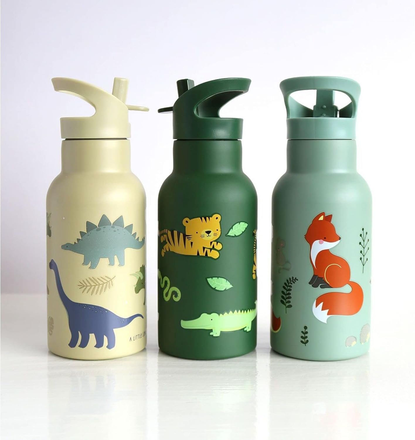 A Little Lovely Company - Stainless Steel Drinking Bottle - Dino - 7.3 X 20 X 7.3 Cm