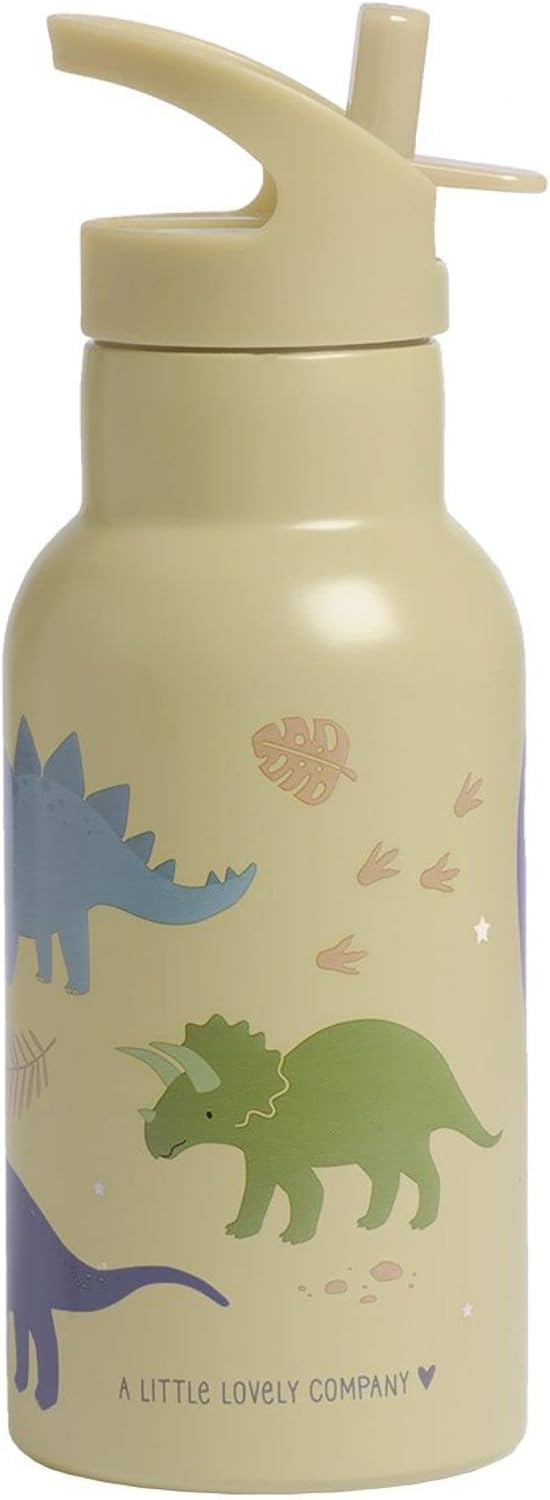 A Little Lovely Company - Stainless Steel Drinking Bottle - Dino - 7.3 X 20 X 7.3 Cm