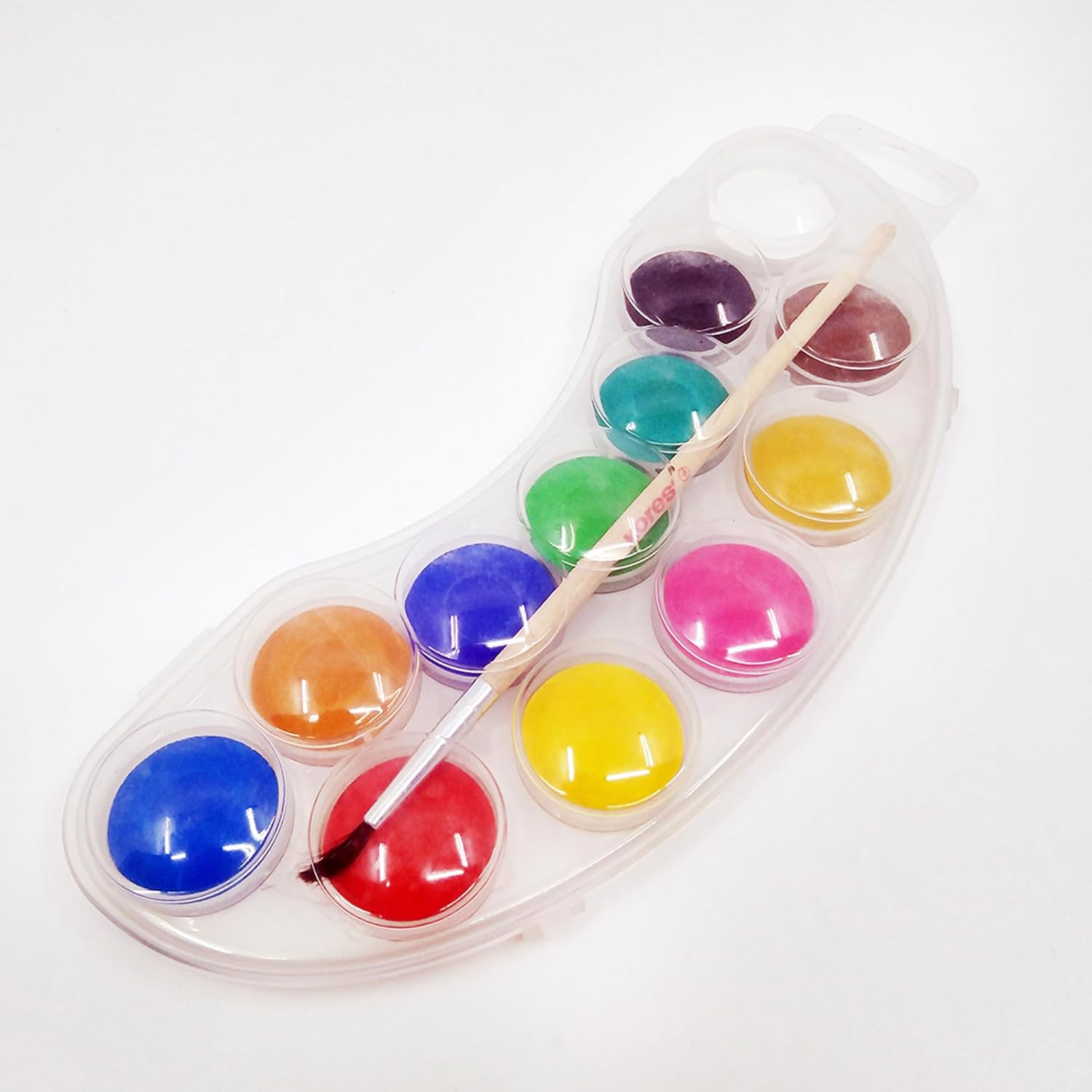 Kores - Akosteloos mini: aquarelverfset met mengpalet en kwast, afwasbaar en niet giftig, school- en kunstaccessoires voor kinderen en beginners, set met 12 kleuren