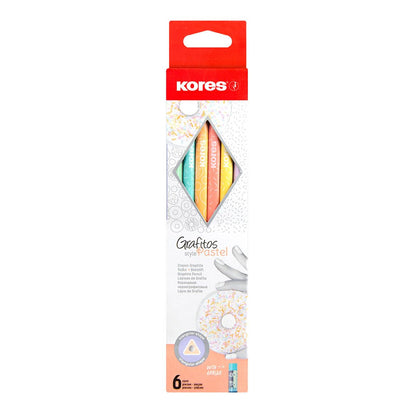 Kores - Grafitos Collage Stijl: HB Grafiet Potloden, Houten Potloden Gecoat in Pastel Kleuren met Leuk Patroon, Latex-vrije gummen, School en Kantoorbenodigdheden om te schrijven, Pack van 6