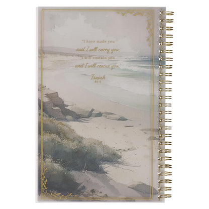 Christian Art Gifts Footprints in the Sand Writing Wirebound Notebook - Psalm 118:29 Bible Verse, Flexible Cover Prayer Journal, 128 Ruled Pages w/Scripture, 8.5" x 5.9" x 0.6" (216mm x 150mm x 15mm