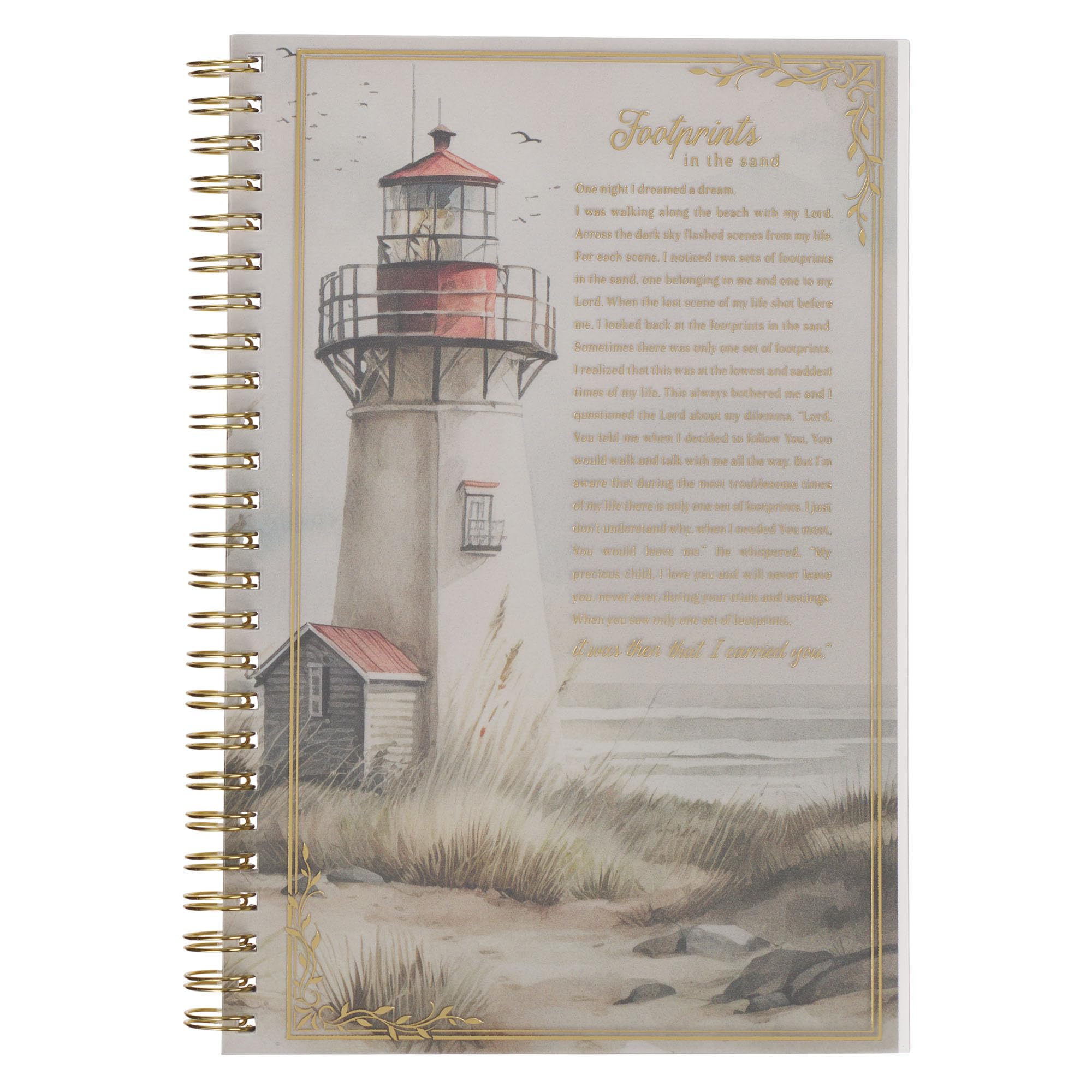 Christian Art Gifts Footprints in the Sand Writing Wirebound Notebook - Psalm 118:29 Bible Verse, Flexible Cover Prayer Journal, 128 Ruled Pages w/Scripture, 8.5" x 5.9" x 0.6" (216mm x 150mm x 15mm