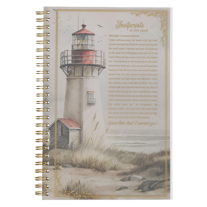Christian Art Gifts Footprints in the Sand Writing Wirebound Notebook - Psalm 118:29 Bible Verse, Flexible Cover Prayer Journal, 128 Ruled Pages w/Scripture, 8.5" x 5.9" x 0.6" (216mm x 150mm x 15mm