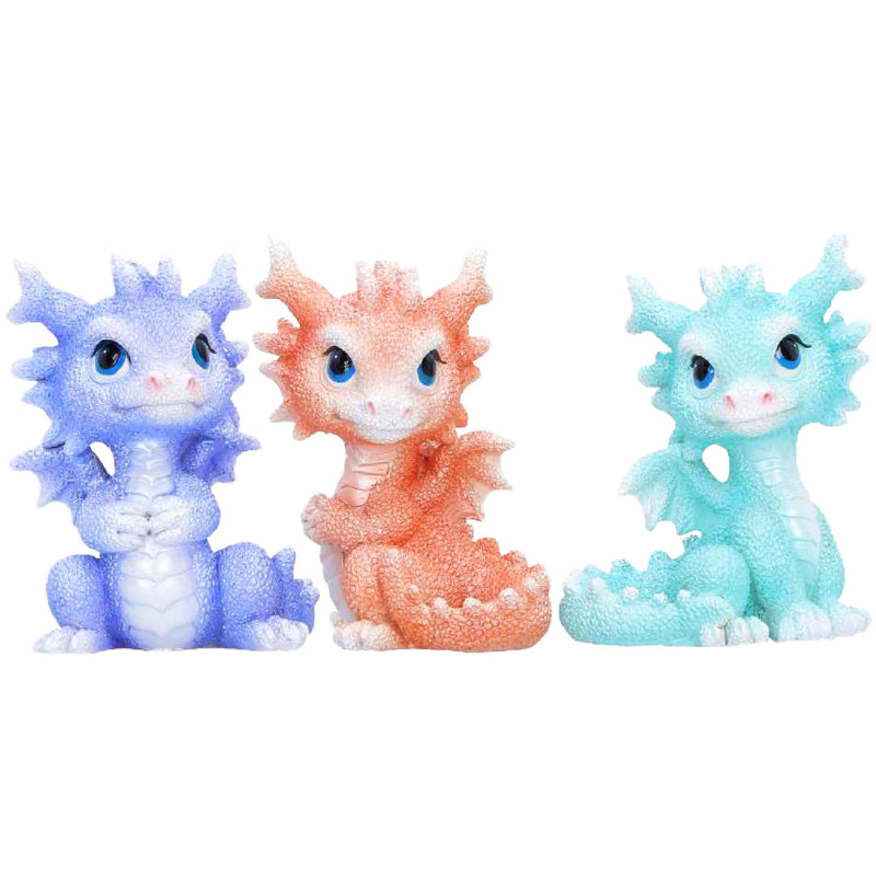 Nemesis Now Coralscale Hatchling Trio Dragon Figurines Set of 3, 8.7cm - Mini Resin Baby Dragons, Hand-Painted Resin Coral Pastel Fantasy Collectibles