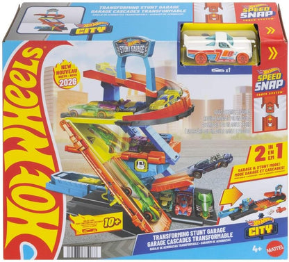 Hot Wheels City Toy Car Track Set, Transforming Stunt Garage Playset & 1:64 Scale Die-Cast Vehicle, Storage for 10+ Cars & Stunting Speedway, JHL94