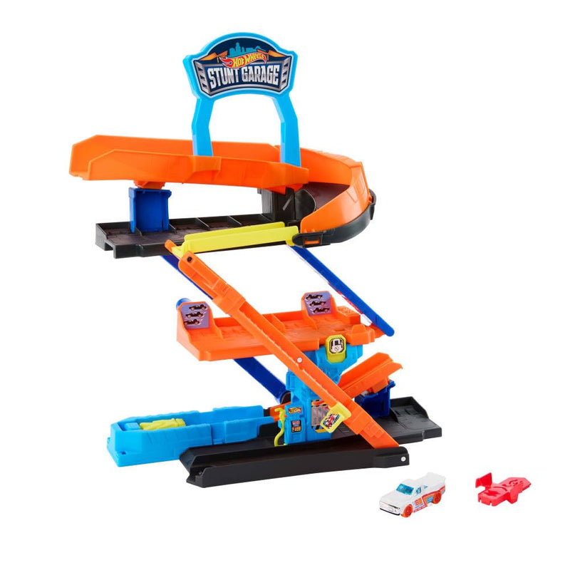 Hot Wheels City Toy Car Track Set, Transforming Stunt Garage Playset & 1:64 Scale Die-Cast Vehicle, Storage for 10+ Cars & Stunting Speedway, JHL94