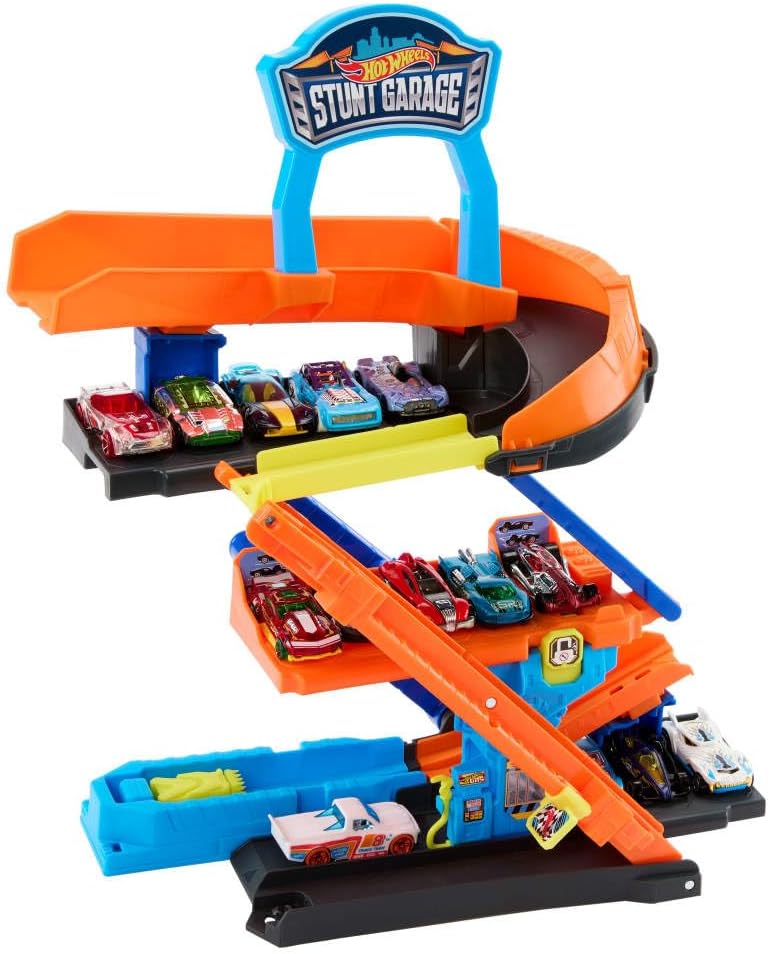 Hot Wheels City Toy Car Track Set, Transforming Stunt Garage Playset & 1:64 Scale Die-Cast Vehicle, Storage for 10+ Cars & Stunting Speedway, JHL94