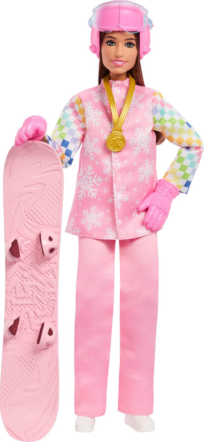 Barbie Careers Snowboarder Doll Wearing Pink Snow Jacket, Pants & Boots with 10+ Accessories Including Color-Change Snowboard, JKF78