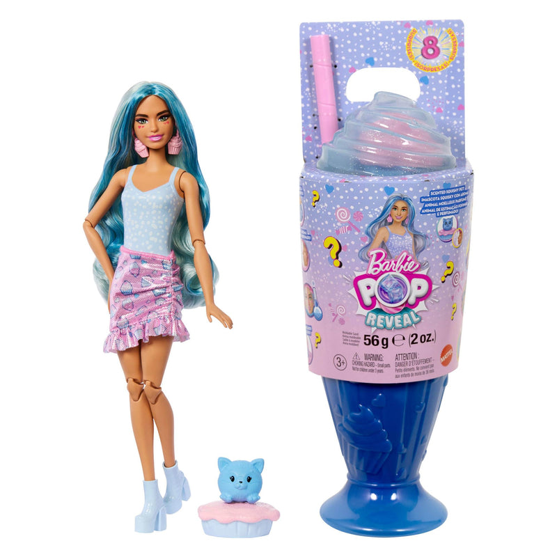 Barbie Pop Reveal Series Fashion Doll & Accessories Set, Treat Series, Cool Cupcake Theme with Pet, 8 Surprises Include Color Change, JFY61