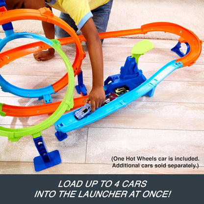 Hot Wheels Toy Car Track Set, Stunt Tracks Rapid Cyclone Playset with 1:64 Scale Die-Cast Vehicle, 2 Loops & 2 Crash Zones, Speed Snap Track, JHK73