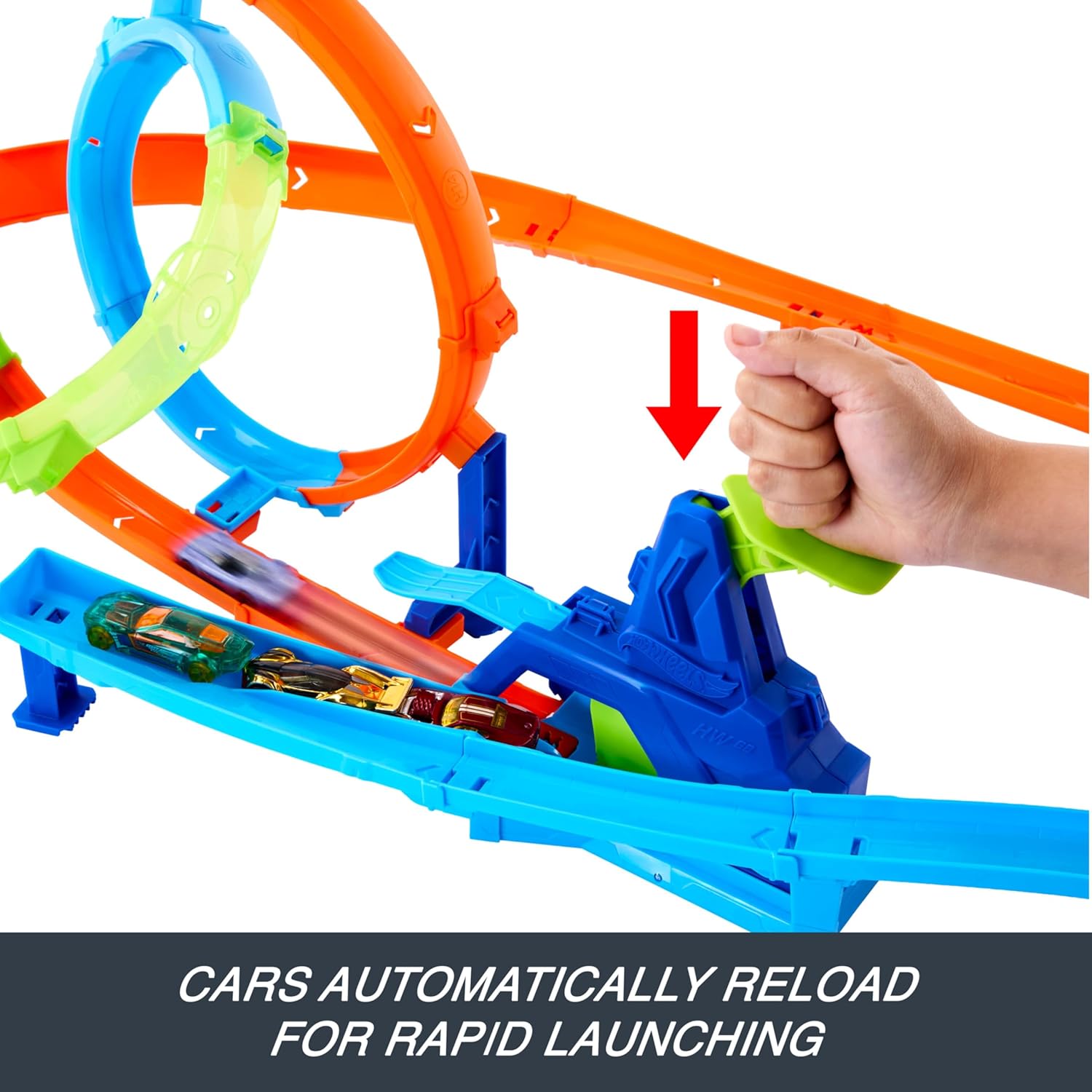 Hot Wheels Toy Car Track Set, Stunt Tracks Rapid Cyclone Playset with 1:64 Scale Die-Cast Vehicle, 2 Loops & 2 Crash Zones, Speed Snap Track, JHK73
