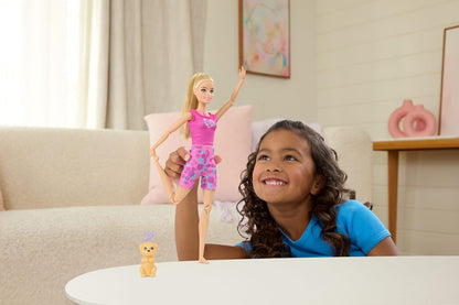 Barbie Mindful Moves Yoga Clothes Doll with 6 Guided Meditation Audio Clips, Music and Lights, Puppy with 6 Plug-in Accessories, Blonde