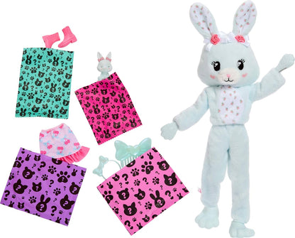 Barbie Cutie Reveal Doll & Accessories, Cuddly Series Bunny with 10 Surprises Including Color Change & Mini Pet, JJP65