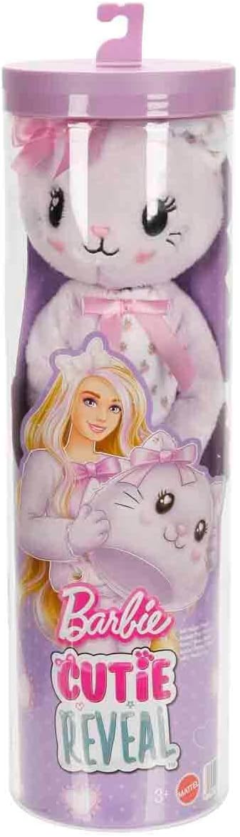 Barbie Cutie Reveal Doll & Accessories, Cuddly Series Kitten with 10 Surprises Including Color Change & Mini Pet, JJP64