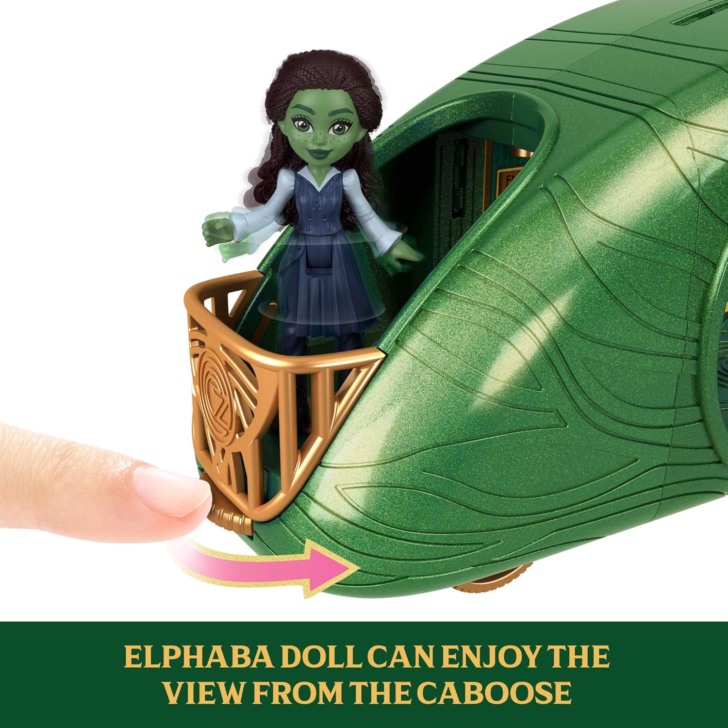 Mattel Universal Pictures’ Wicked Emerald City Train Playset with Elphaba Small Doll, 3 Play Spaces & 14 Accessories, Inspired by the Movie, JKM07