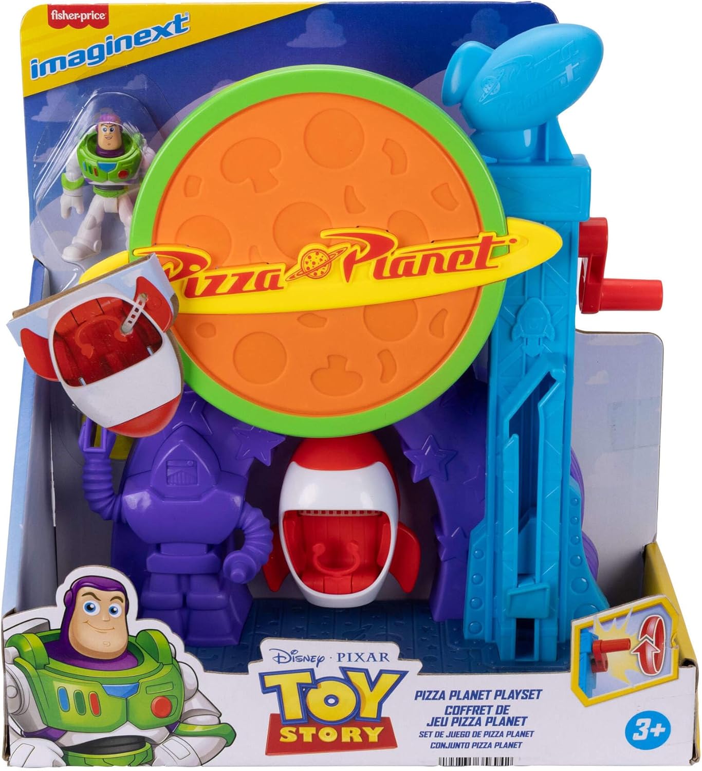 Fisher-Price Imaginext Disney and Pixar Toy Story Pizza Planet Playset with 3-inch Buzz Lightyear & Alien Friend Action Figures, Toy Rocket & Proectiles, JKW20