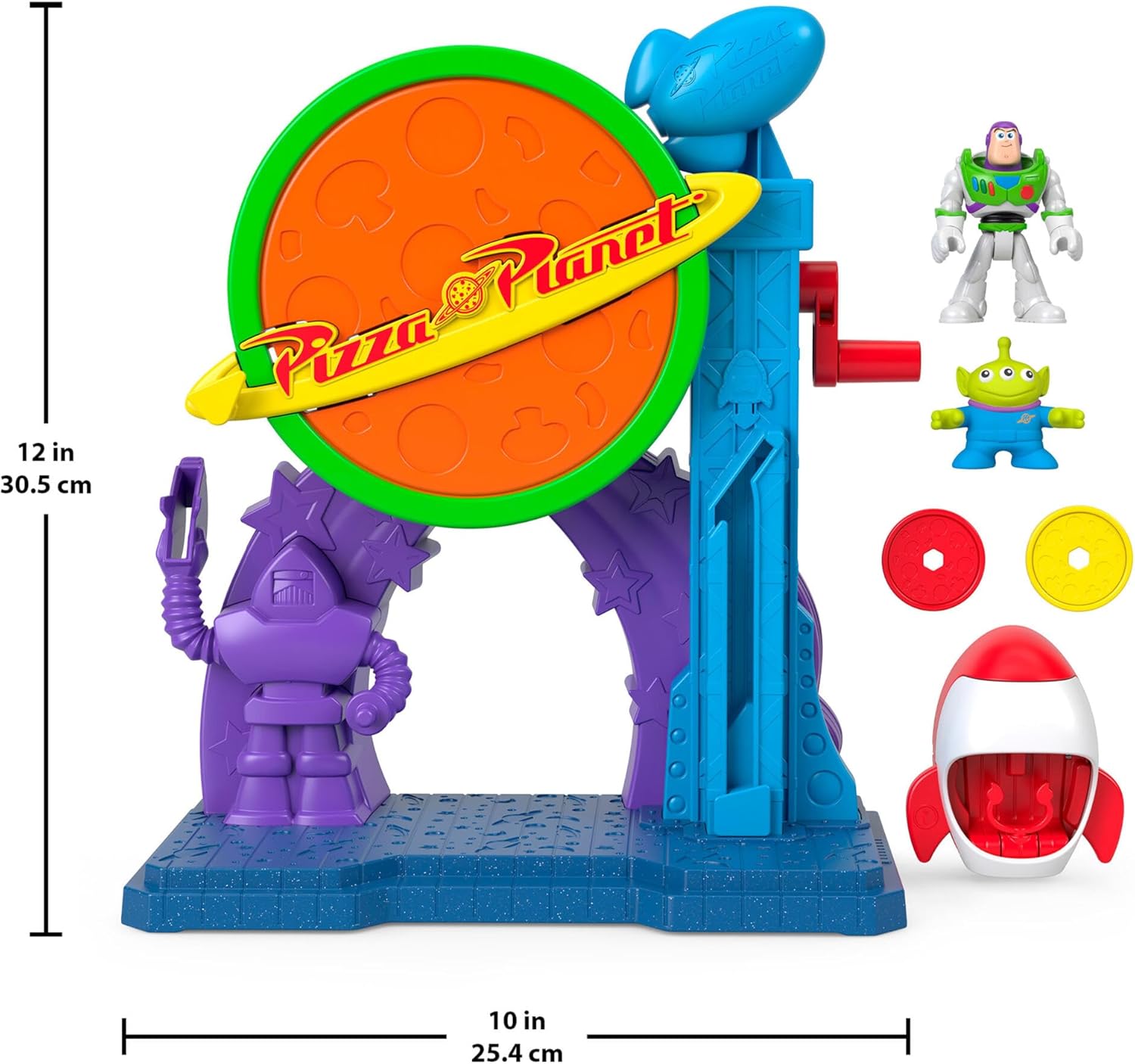 Fisher-Price Imaginext Disney and Pixar Toy Story Pizza Planet Playset with 3-inch Buzz Lightyear & Alien Friend Action Figures, Toy Rocket & Proectiles, JKW20