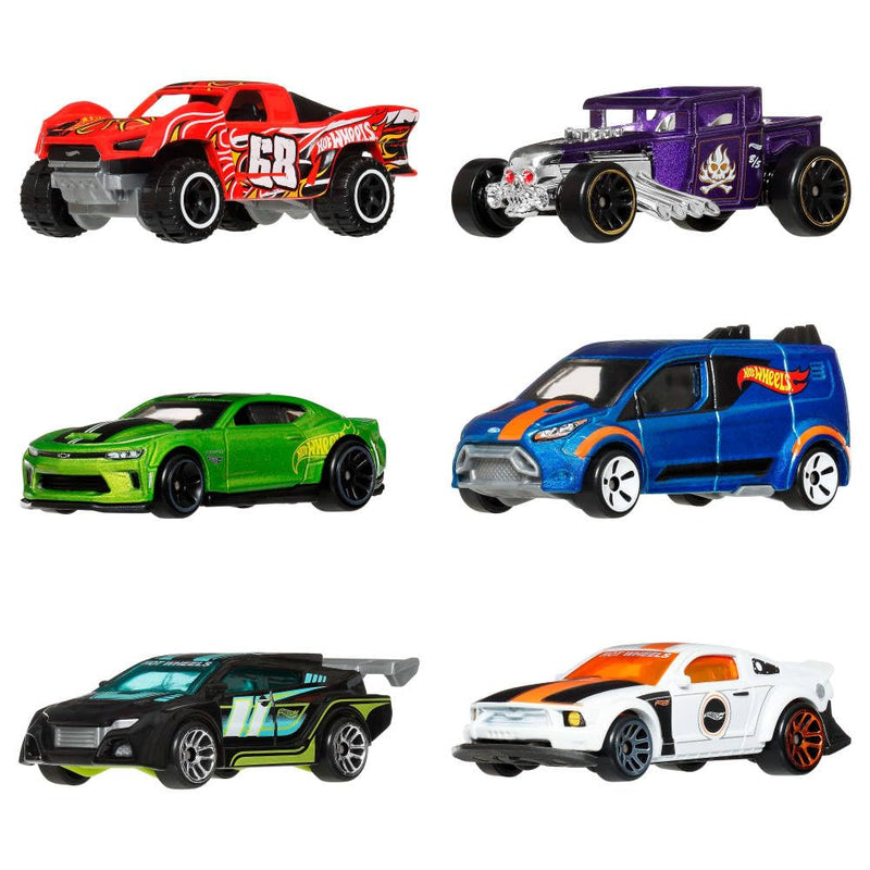 Hot Wheels 1:64 Scale Die-Cast Toy Cars & Trucks, Set of 6 HW Legends Vehicles with Elevated Deco & Collectible Packaging (Styles May Vary), JLB24