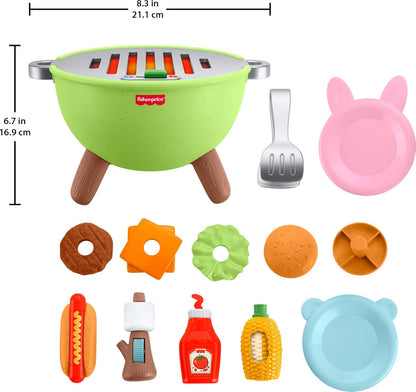 Fisher-Price Toddler Toys Friendship Forest Activity Grill, 14-Piece Food Playset for Pretend Play Preschool Kids Ages 2+ Years, JLB82