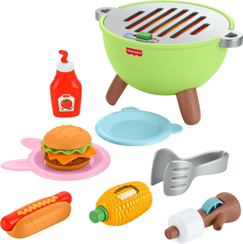 Fisher-Price Toddler Toys Friendship Forest Activity Grill, 14-Piece Food Playset for Pretend Play Preschool Kids Ages 2+ Years, JLB82
