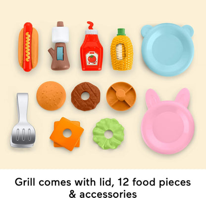 Fisher-Price Toddler Toys Friendship Forest Activity Grill, 14-Piece Food Playset for Pretend Play Preschool Kids Ages 2+ Years, JLB82