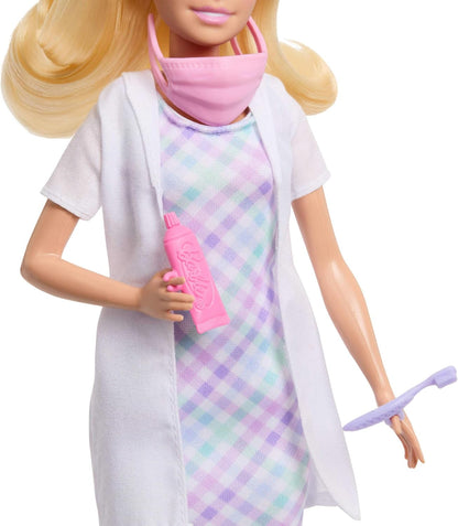 Barbie Careers Dentist Playset with Blonde Doll Wearing White Coat, Toddler Small Doll, Examination Chair & Accessories, JMK14