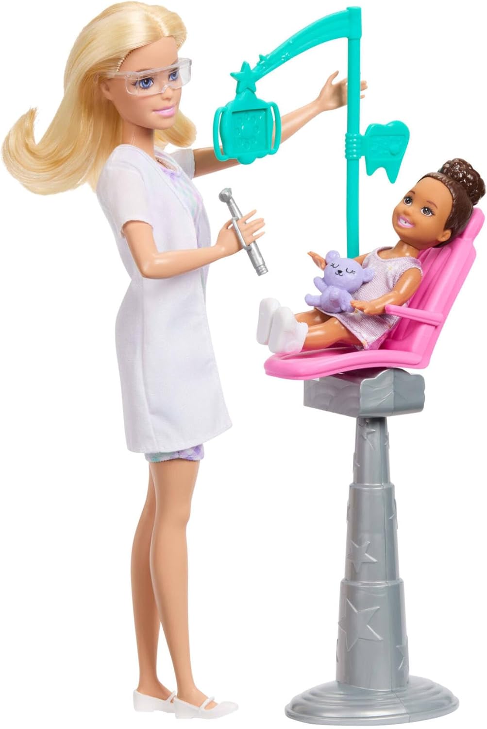 Barbie Careers Dentist Playset with Blonde Doll Wearing White Coat, Toddler Small Doll, Examination Chair & Accessories, JMK14