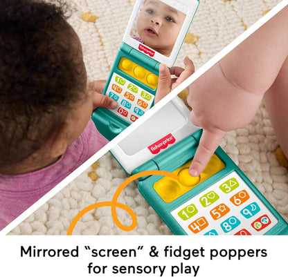 Fisher-Price Baby Toy Flip Phone Laugh & Learn Musical Learning Activity for Toddler Pretend Play Infants Ages 6+ Months Multilanguage Version, JMM31