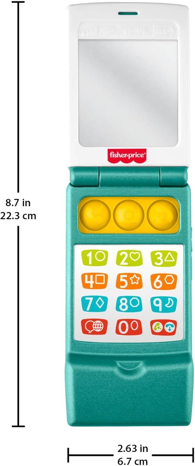Fisher-Price Baby Toy Flip Phone Laugh & Learn Musical Learning Activity for Toddler Pretend Play Infants Ages 6+ Months Multilanguage Version, JMM31