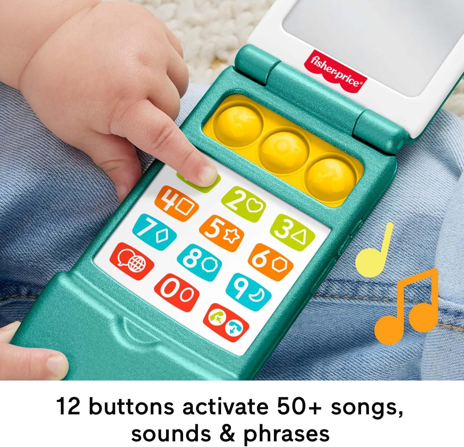 Fisher-Price Baby Toy Flip Phone Laugh & Learn Musical Learning Activity for Toddler Pretend Play Infants Ages 6+ Months Multilanguage Version, JMM31