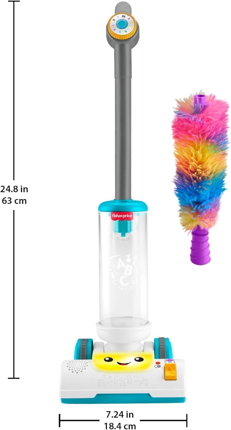 Fisher-Price Toddler Toy Laugh & Learn 2-in-1 Vacuum with Duster, Lights & Music for Pretend Play Kids Ages 2+ Years, Multilanguage Version, JMM33