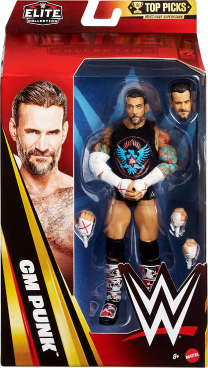 Mattel WWE Elite Collection Top Picks Action Figures & Accessories Set, 6-inch Collectible CM Punk with Swappable Hands & Ring Gear (Styles May Vary