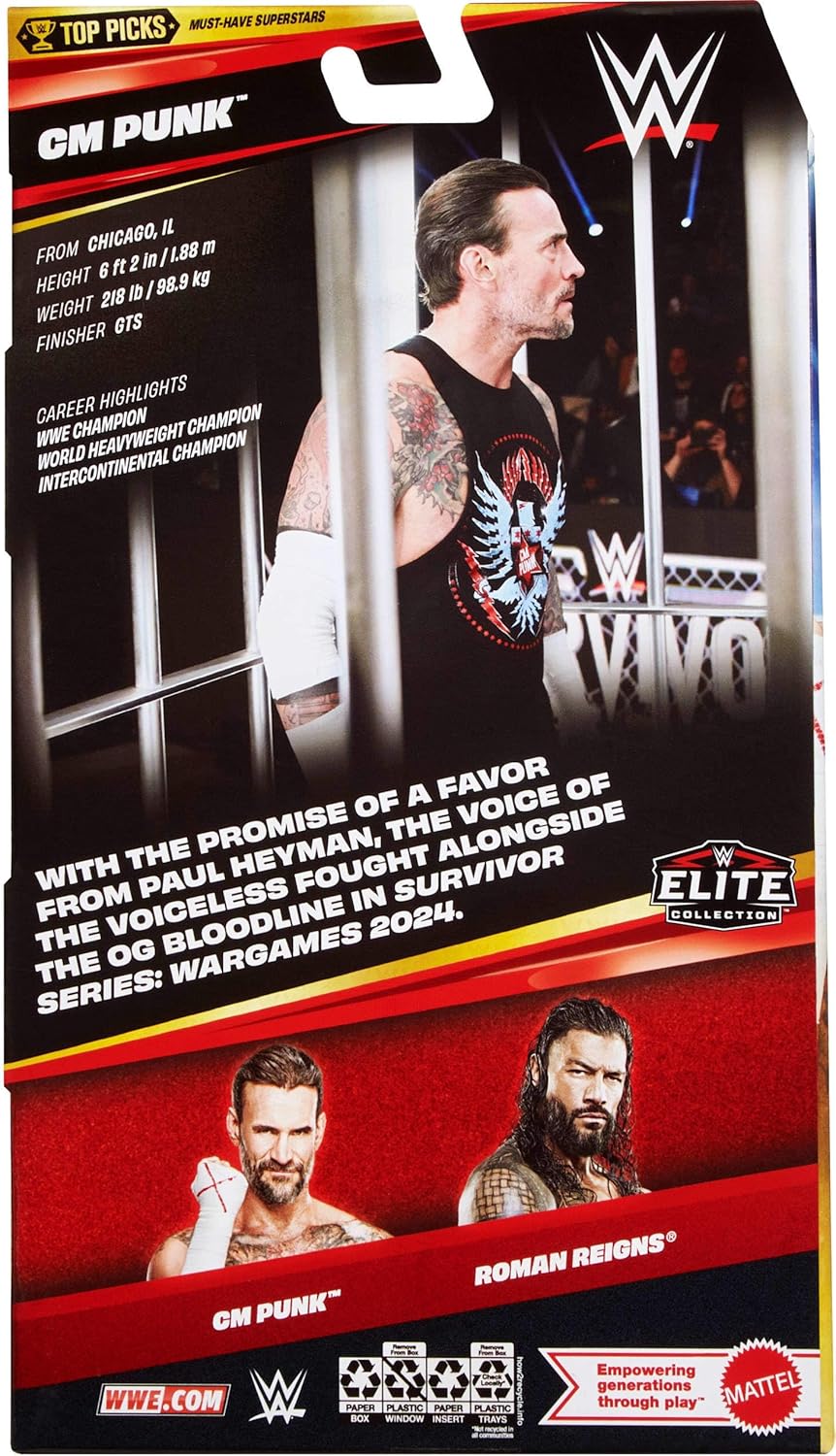 Mattel WWE Elite Collection Top Picks Action Figures & Accessories Set, 6-inch Collectible CM Punk with Swappable Hands & Ring Gear (Styles May Vary