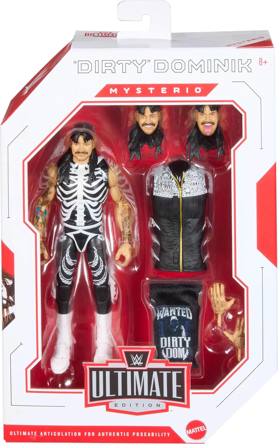 Mattel WWE Ultimate Edition Action Figure & Accessories Set, “Dirty” Dominik Mysterio 6-inch Collectible with Swappable Heads & Hands, 30 Articulation Points, JHV90