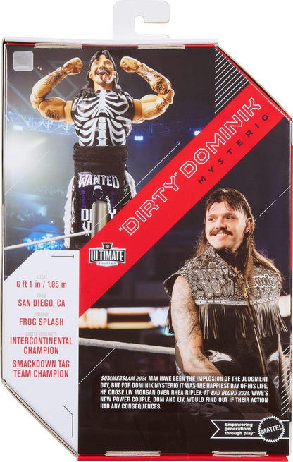 Mattel WWE Ultimate Edition Action Figure & Accessories Set, “Dirty” Dominik Mysterio 6-inch Collectible with Swappable Heads & Hands, 30 Articulation Points, JHV90
